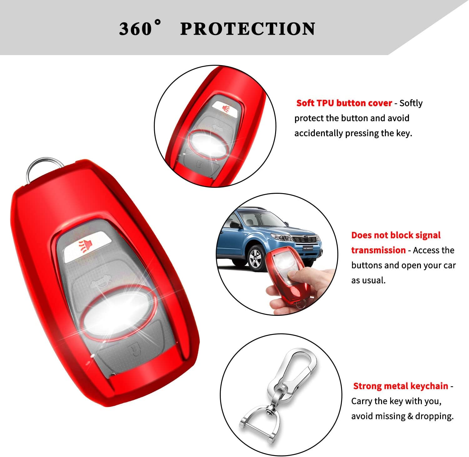 QBUC Funda para llavero Subaru Forester XV CrossTrek Ascent Outback Legacy Impreza STI WRX BRZ (rojo)