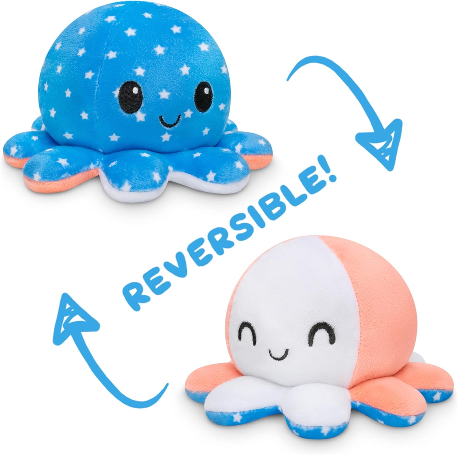 TeeTurtle – El pulpo reversible original de peluche  4 de julio  Estrellas + rayas  Bonitos animales de peluche sensoriales que muestran tu estado