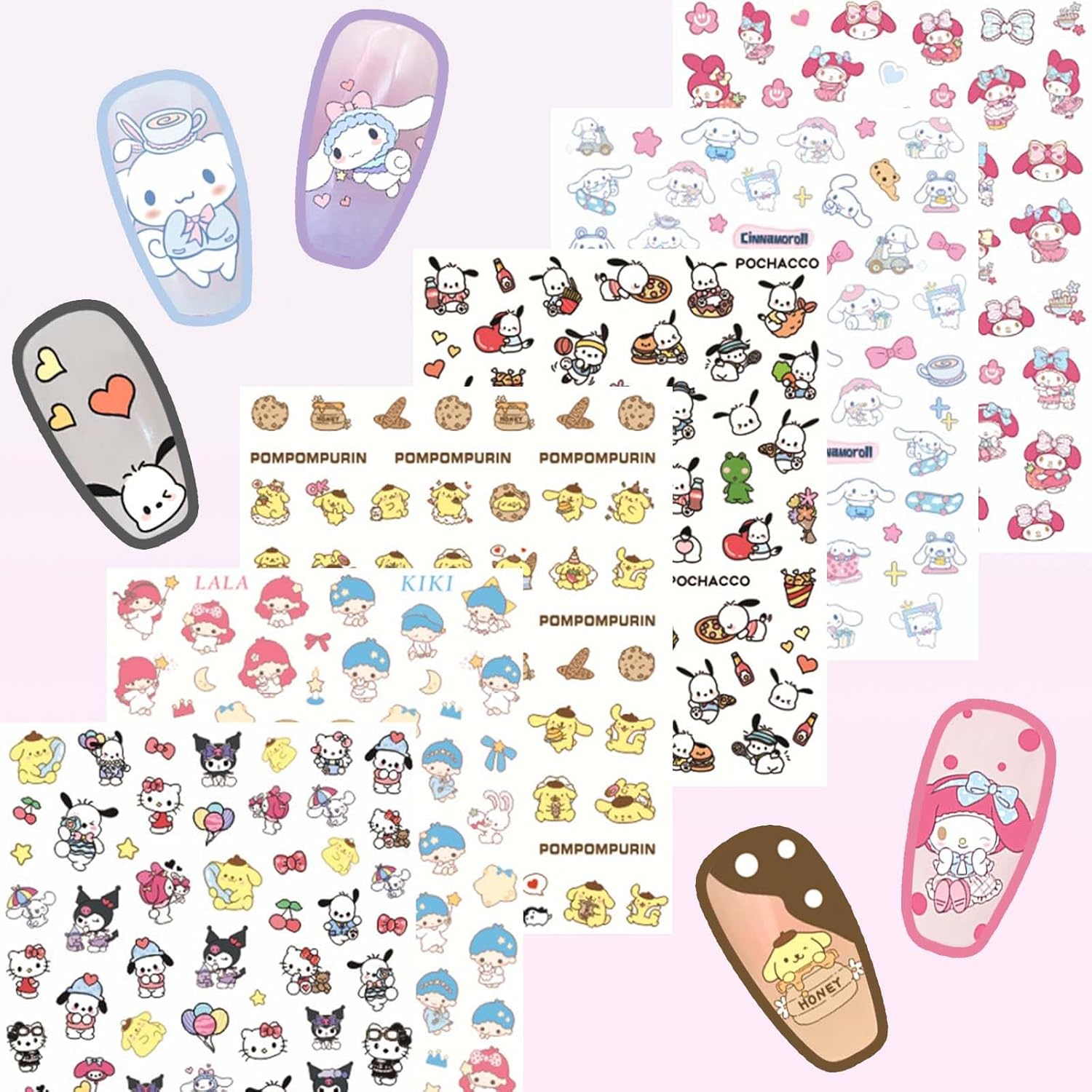 6 calcomanías pequeñas 3D para arte de uñas, accesorios Kawaii, pequeñas calcomanías de uñas lindas para niñas y mujeres, suministros de uñas rosas,
