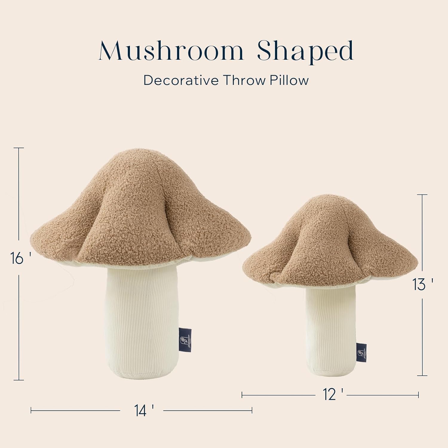 Phantoscope Almohada en forma de hongo, almohada decorativa de vellón suave de hongo, bonito cojín en forma de 3D para sofá, cama, silla, beige, 16