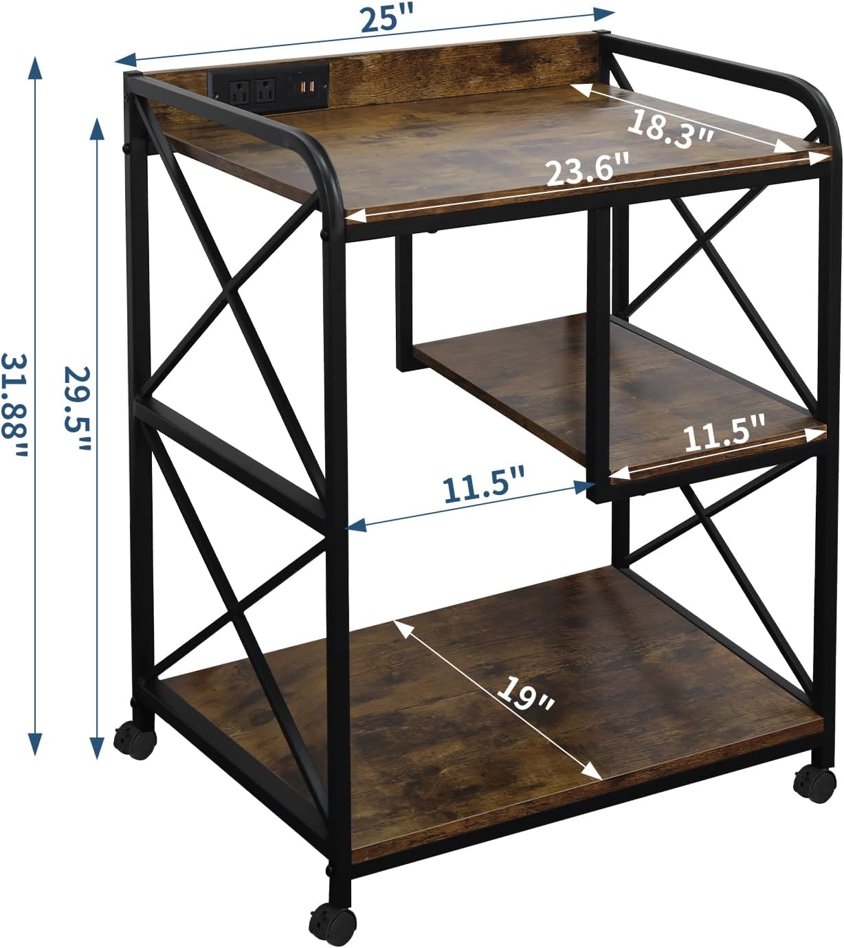Soporte para impresora, mesa de impresora con estante de almacenamiento para oficina en casa, soporte de impresora grande de 23 x 18 pulgadas con