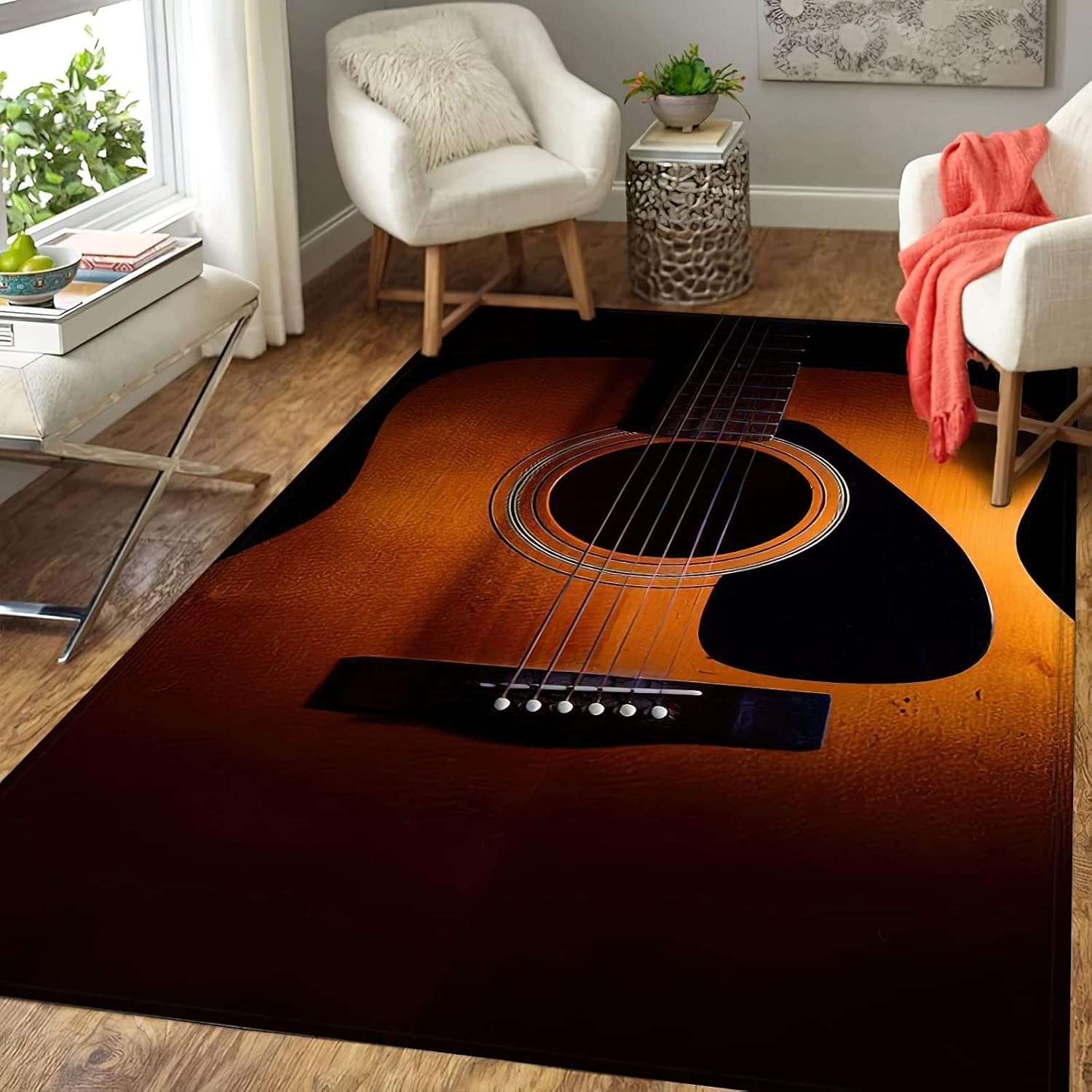 Alfombras de madera retro para guitarra, amantes de la música, antideslizantes, para interiores, para niños, lavables a máquina, transpirables,