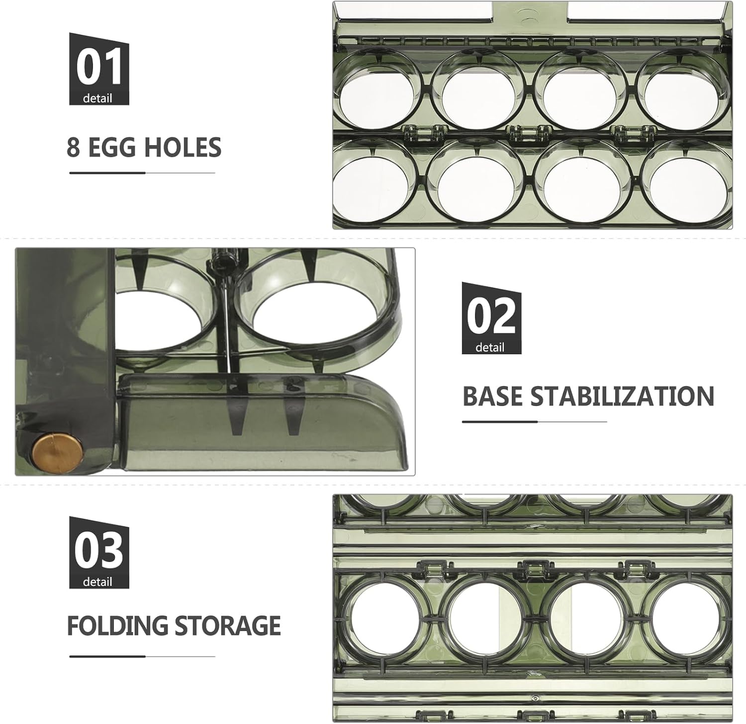 BESPORTBLE Soporte para huevos de 30 rejillas para refrigerador, contenedor de almacenamiento de huevos abatible de 3 capas para puerta de