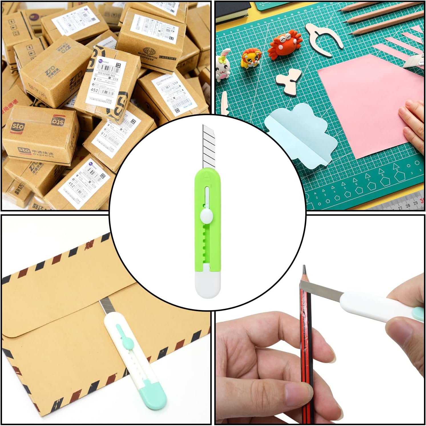 Honbay 8 piezas de mini cuchillos utilitarios de color caramelo creativo lindo abrecartas cuchillo de arte portátil cuchillo retráctil sobre