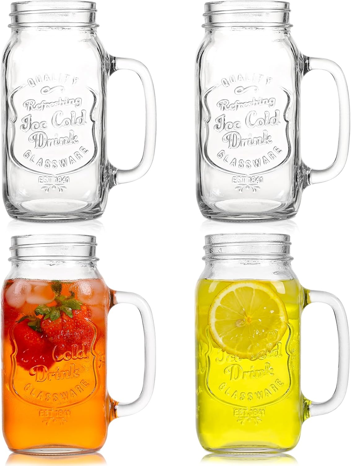 cosnou Vasos de 24 onzas para bebidas de fiesta, materiales y frascos con mango cómodo, fácil de limpiar en el lavavajillas, paquete de 4