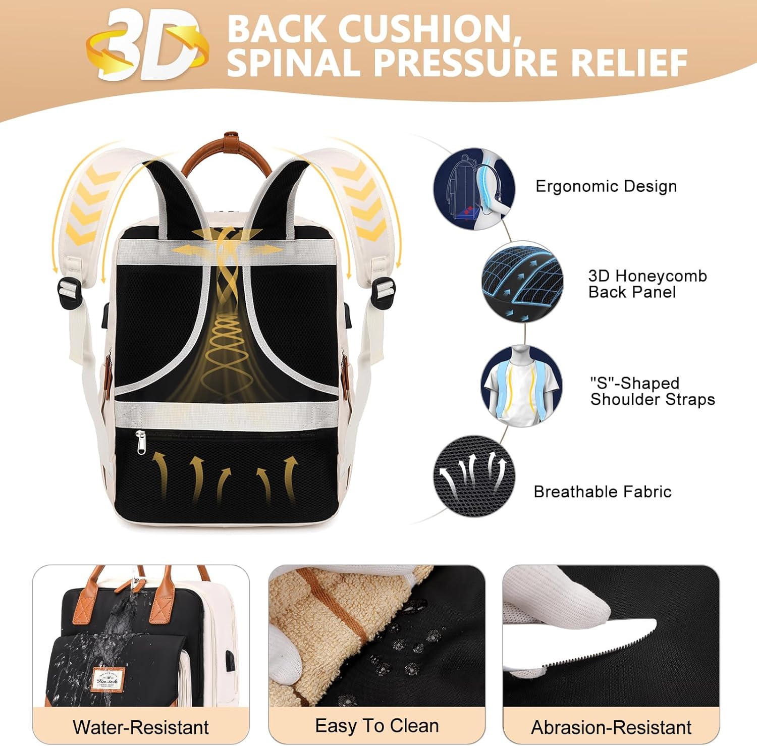 Mochila de viaje grande para mujer, 40L, mochila de equipaje personal, mochila casual, negro, beige (Black-Beige), Mochilas de viaje