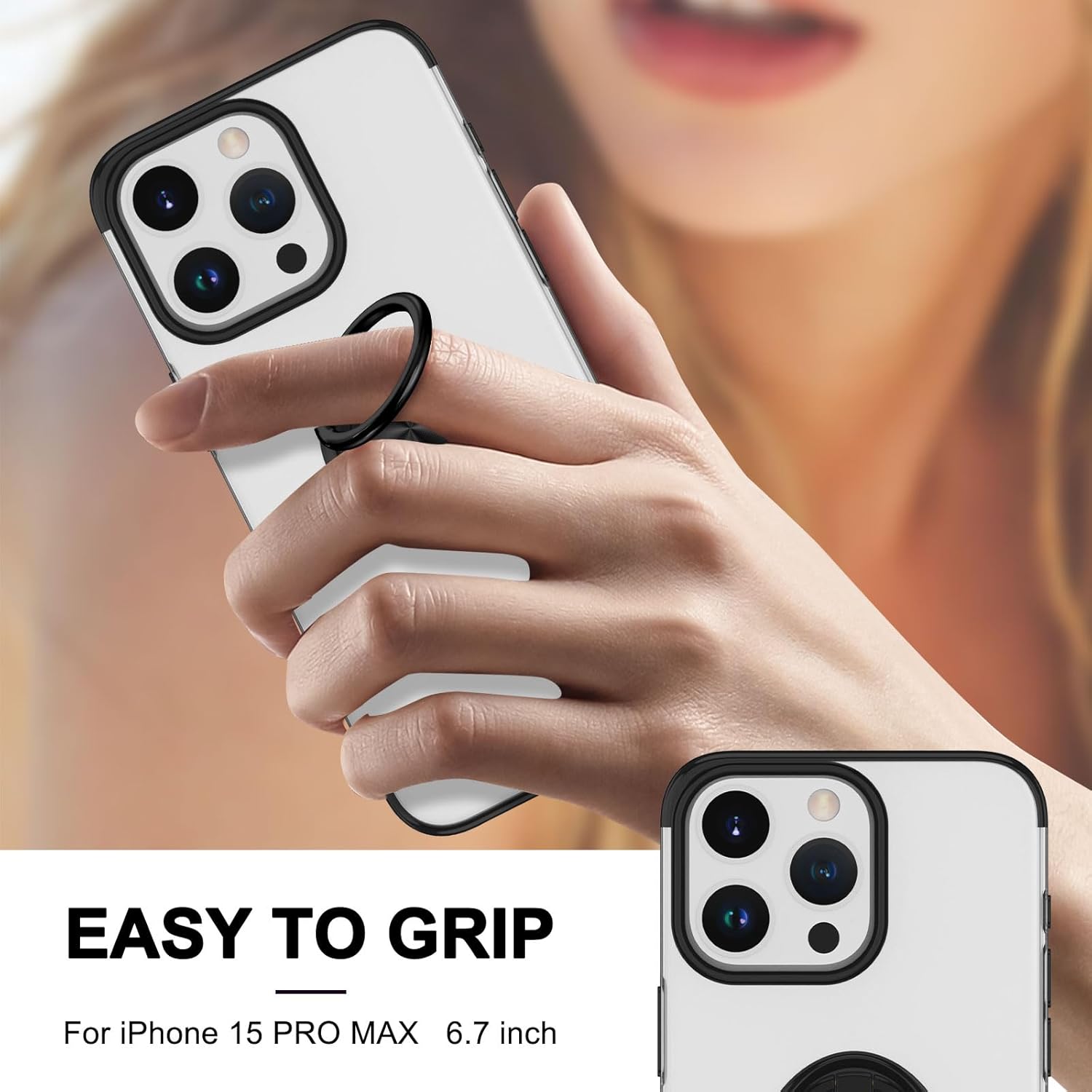 LONTECT Funda para iPhone 15 Pro Max a prueba de golpes, delgada, resistente a las caídas, cubierta protectora de cuerpo completo con soporte de