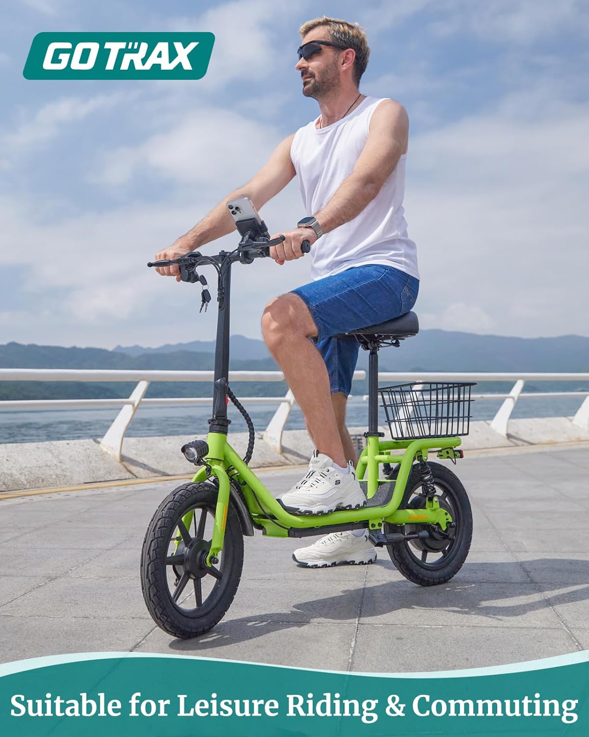Gotrax FLEX Electric Scooter with Seat for Adult, 18.6Miles Range&15.5Mph Power by 400W Motor, 14″ Pneumatic Tire&Height Adjustable Seat, Foldable