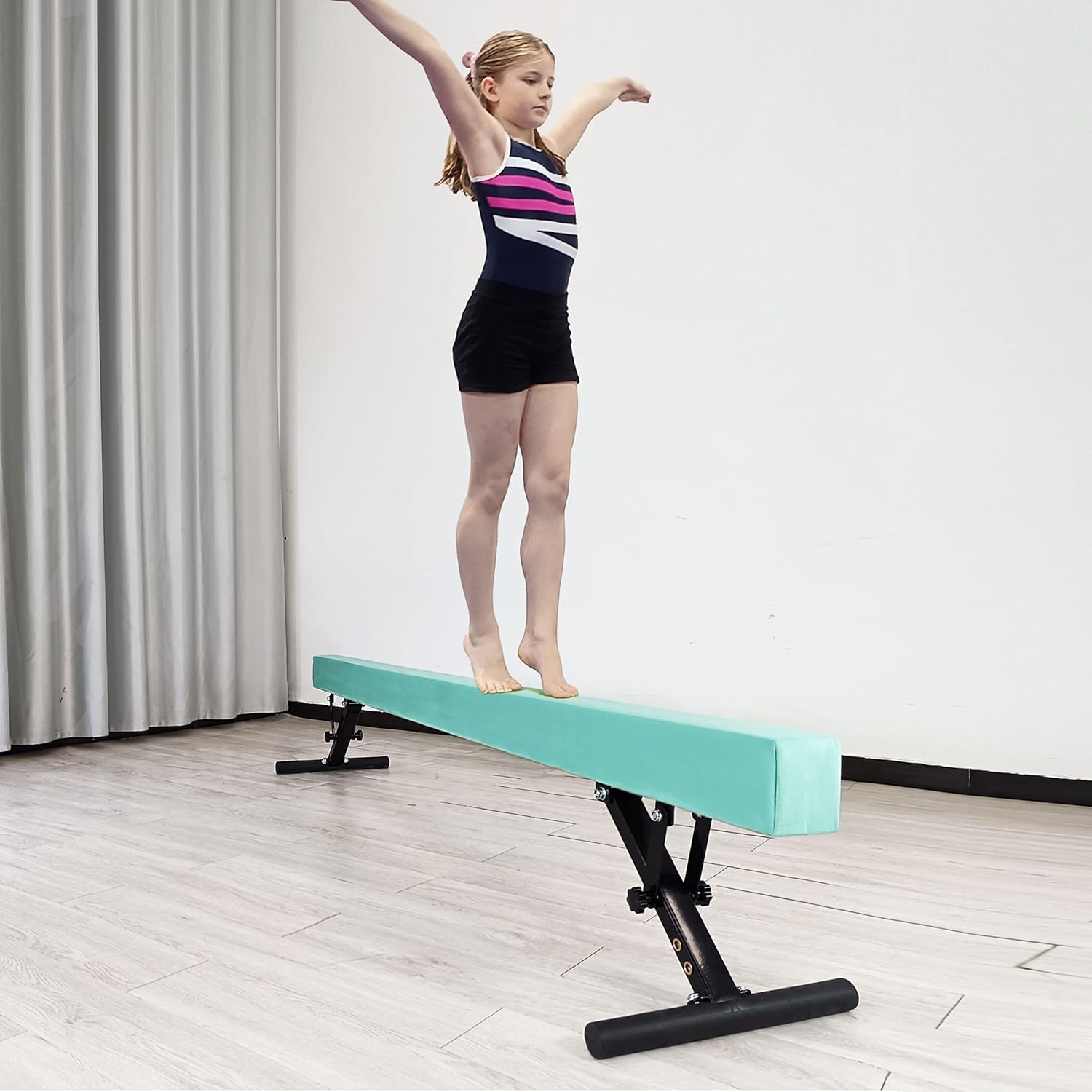 Viga balana ajustable para niños, haz de gimnasia de 8 pies, haz de piso alto y bajo para todos los niveles de gimnasia, equipo de gimnasia