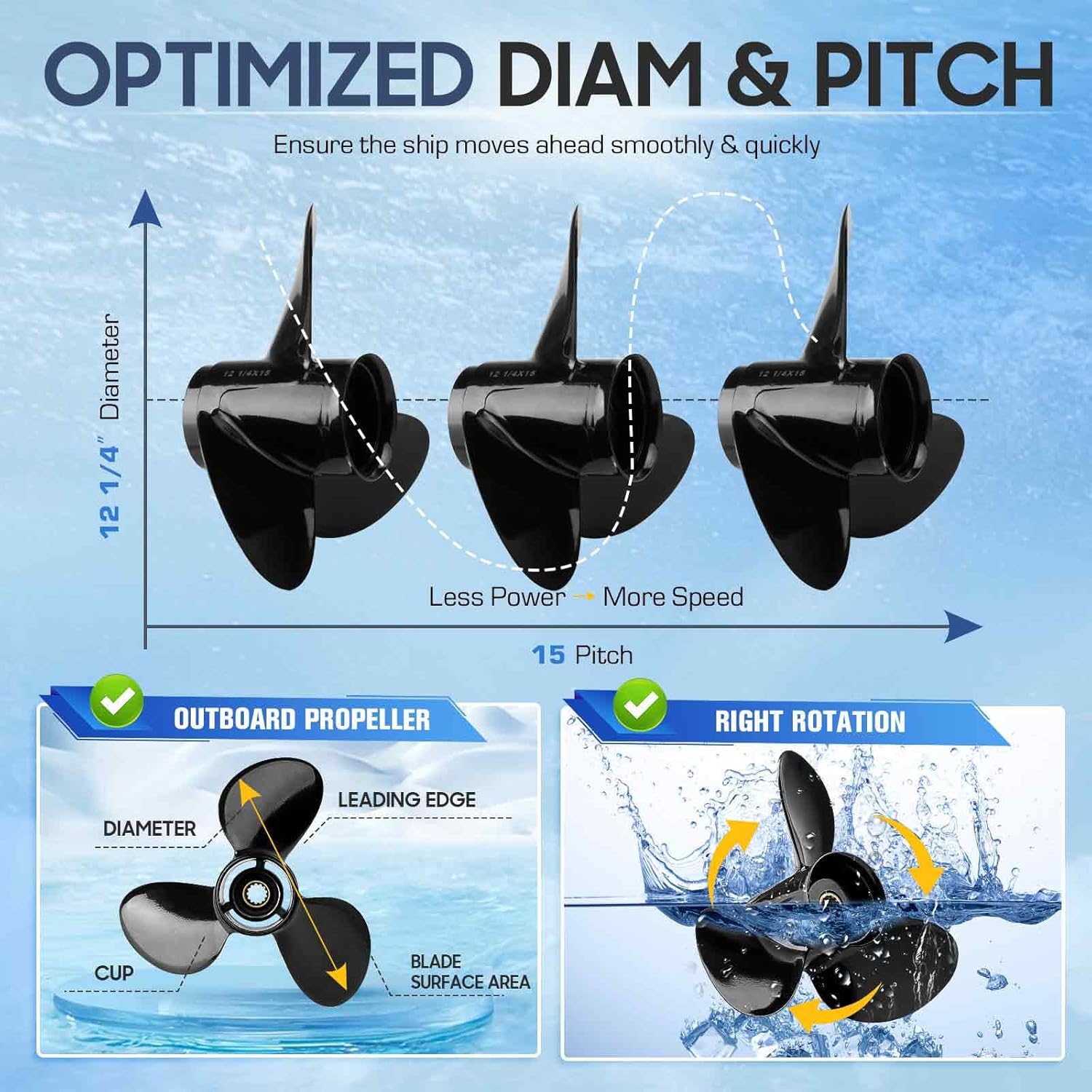 3-Blade Aluminum Outboard Boat Propeller – for BRP Johnson Evinrude Engines