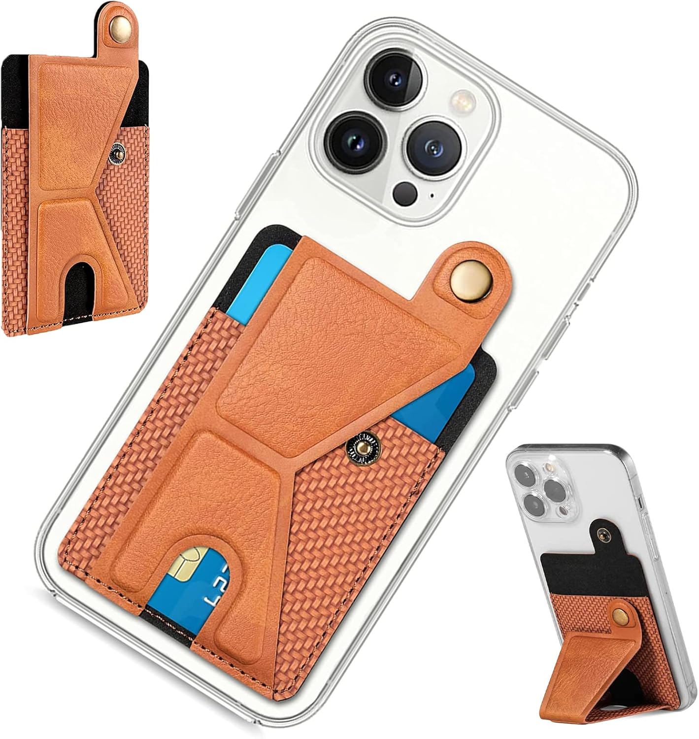 Miimall Tarjetero compatible con iPhone Case, Samsung Galaxy, cartera de piel sintética con soporte magnético ajustable, funda adhesiva 3M para la