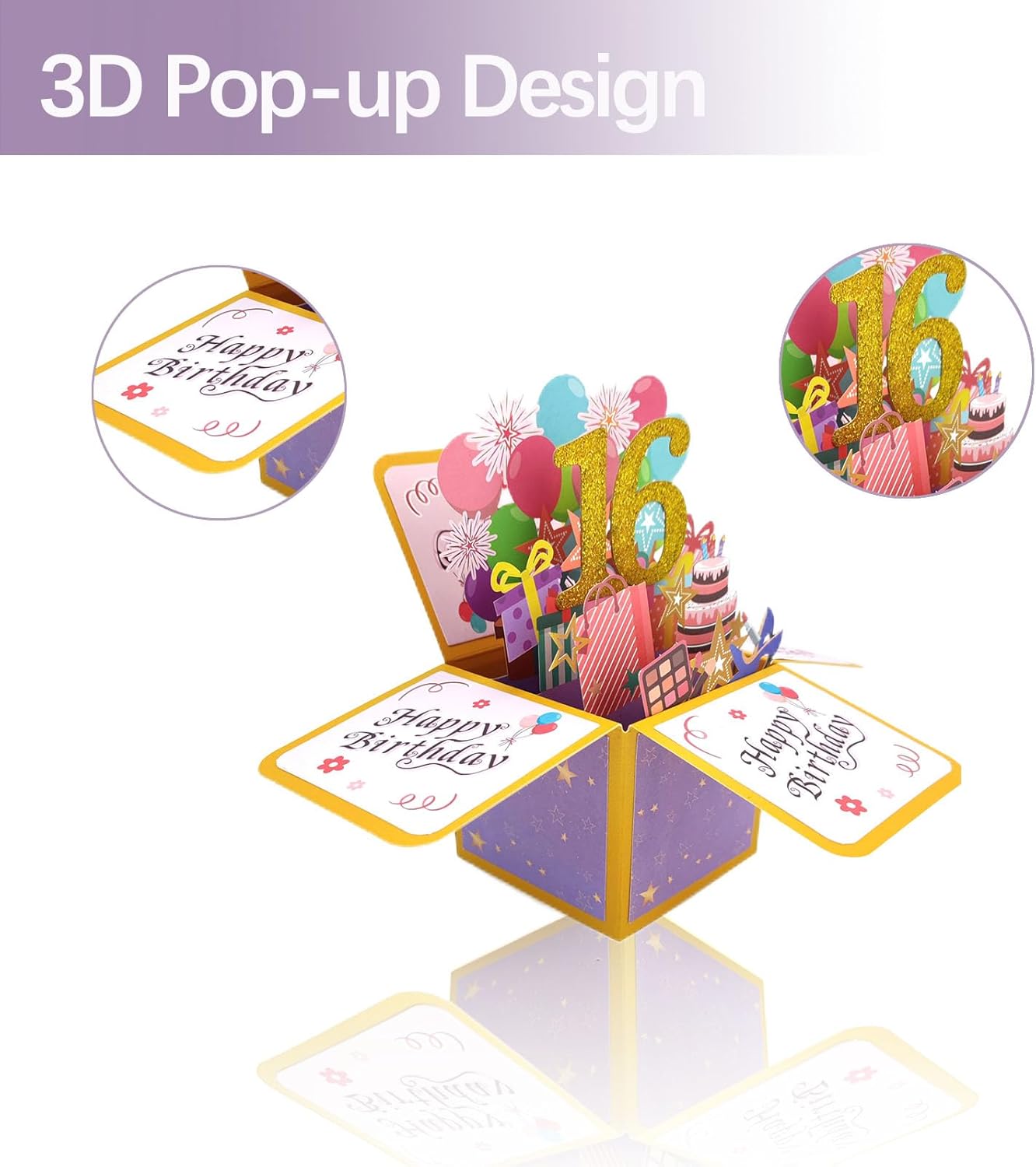 Tarjeta de regalo 3D de feliz cumpleaños, tarjetas de felicitación de cumpleaños desplegables de papel con tarjeta en blanco y sobre, regalo único