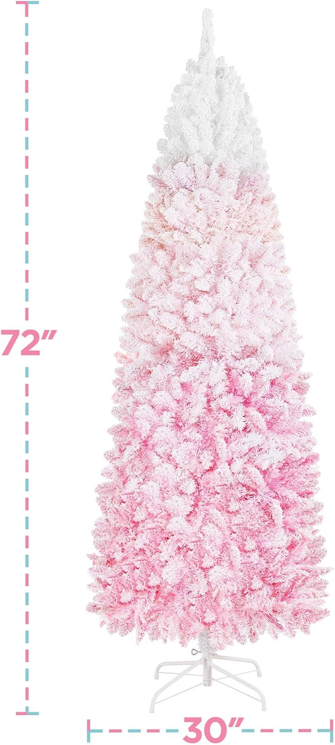 Yaheetech Árbol de Navidad preiluminado de 6 pies con bisagras, esquina delgada, árbol de Navidad, decoración navideña con 250 luces blancas cálidas