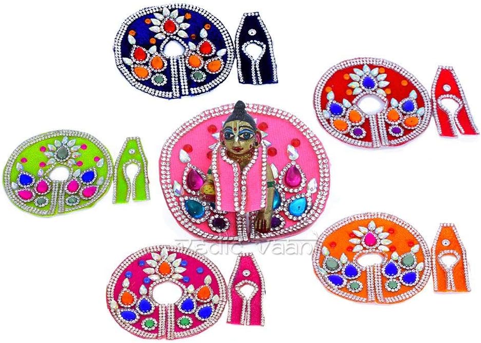Vedic Vaani Hermoso diseño tradicional hecho a mano con tachuelas de piedra Laddu Bal Gopal Thakurji Krishna flor y perla multicolor