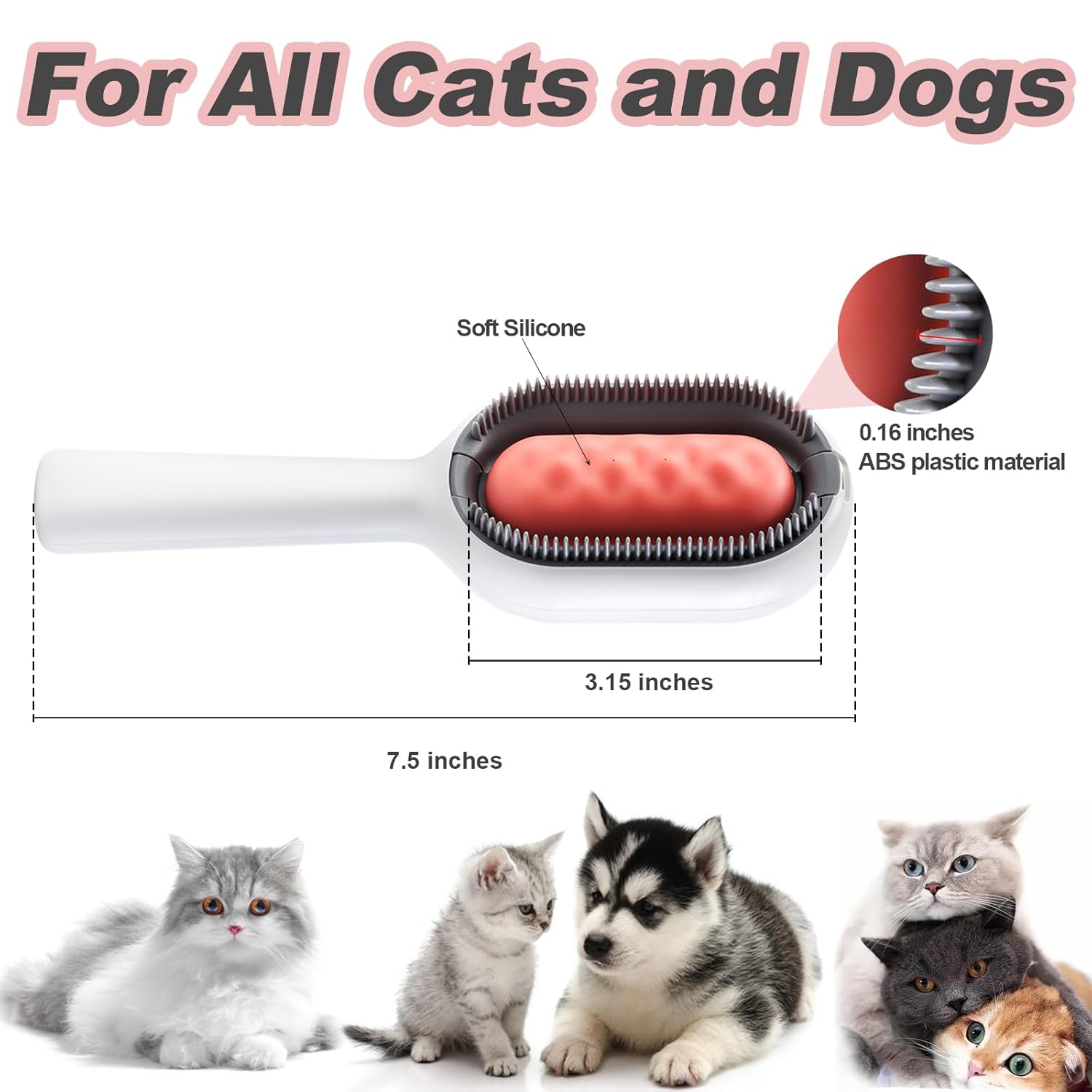 Water Brush for Cats Dogs, 4 in 1 Pet Grooming Brush, Cat Bath Brush, 2 in 1 Cleaning Brush Cat, Wet Cat Comb, Pet Hair Removal Comb with Water