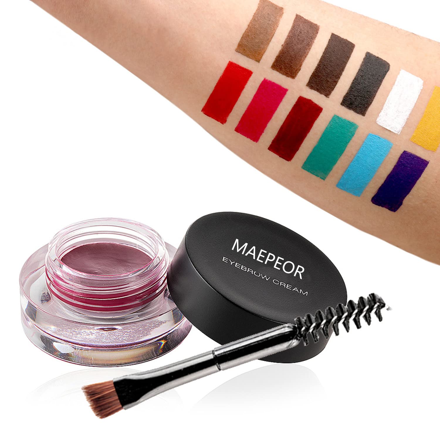 MAEPEOR Pomada de cejas de 12 colores, pigmentada completa, de larga duración, impermeable, para rellenar y dar forma a las cejas tintadas, con