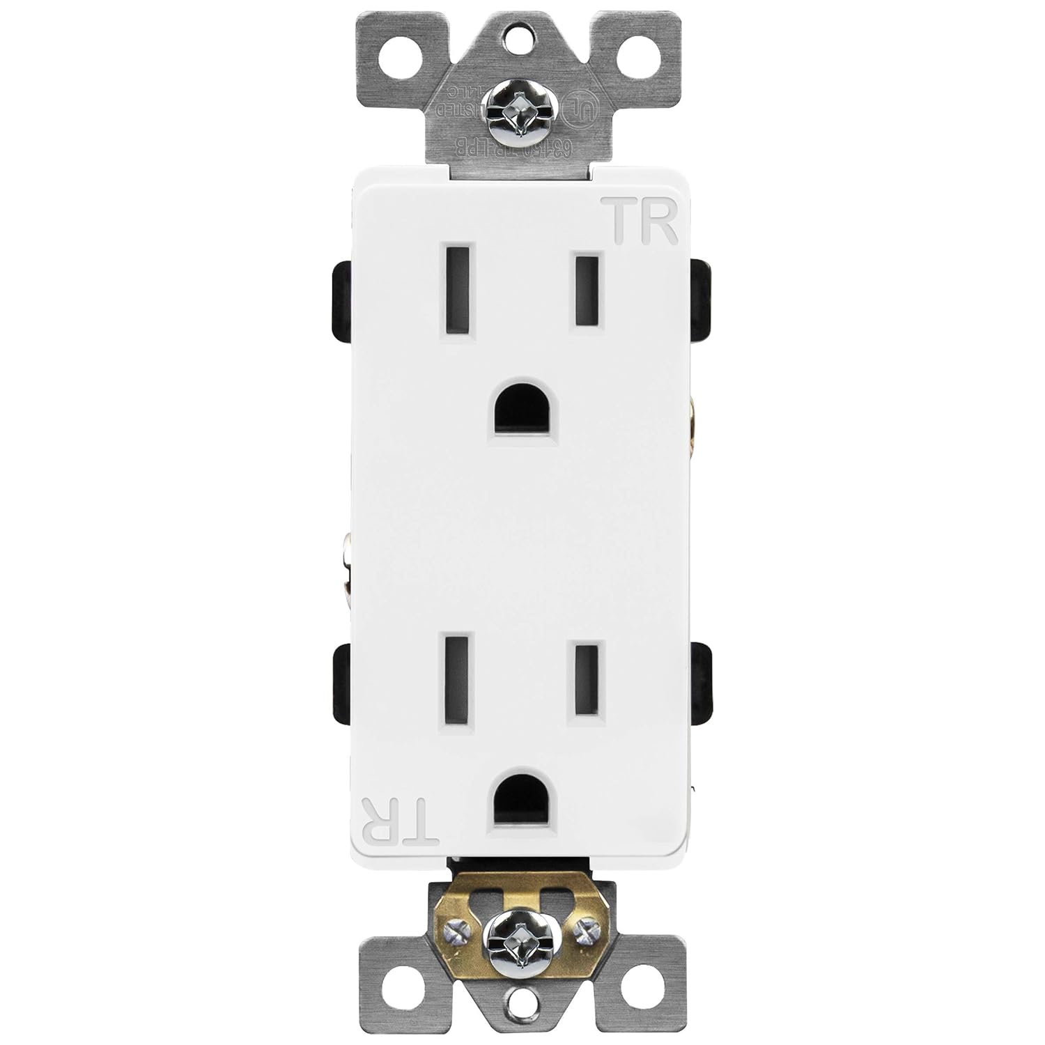 ENERLITES Salida decorativa de grado industrial, 15A 125V, receptáculo dúplex resistente a manipulaciones, autoconectable, 5-15R, 2 polos, conexión