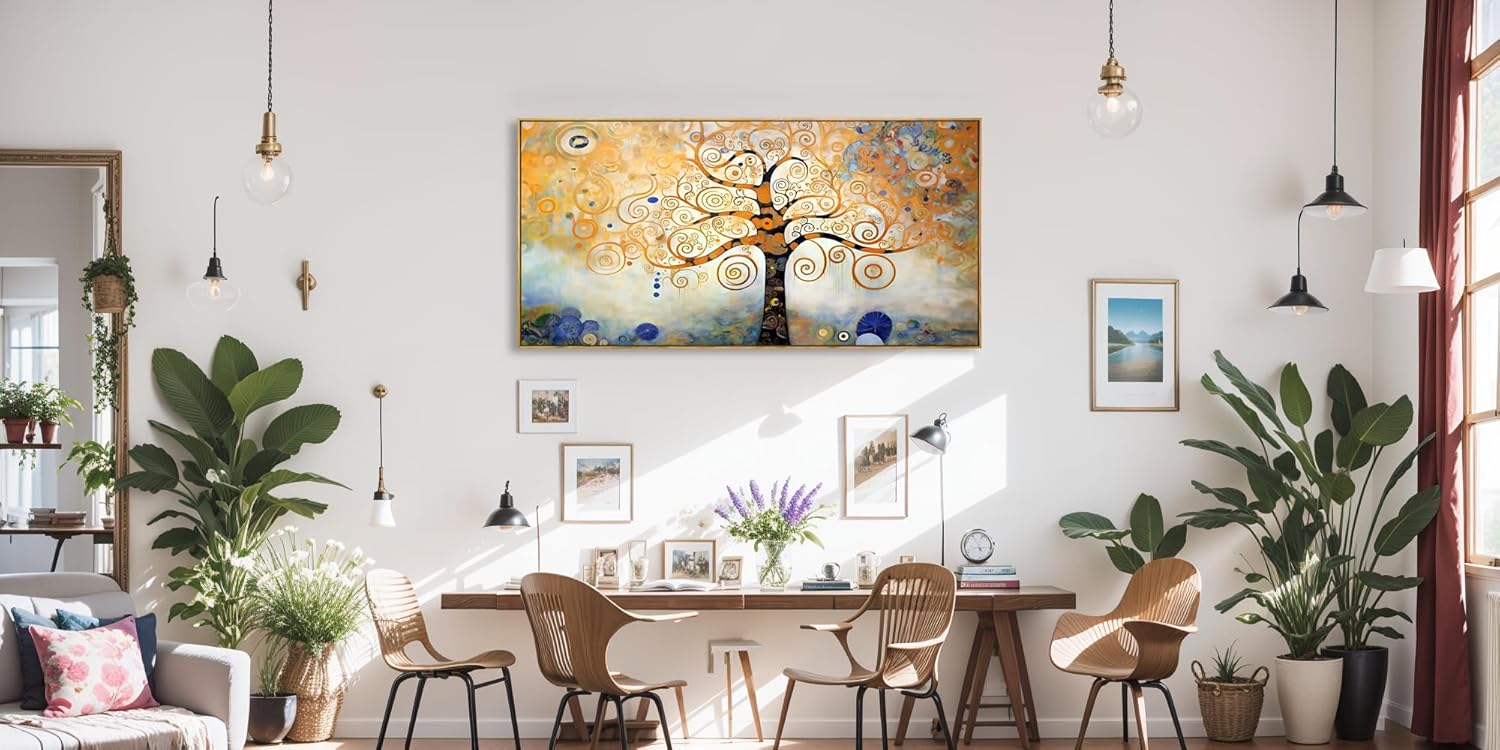 Arte para pared, árbol de la vida, imágenes de árbol amarillo moderno, abstracto, bosque, impresiones de lienzo para dormitorio, sala de estar,
