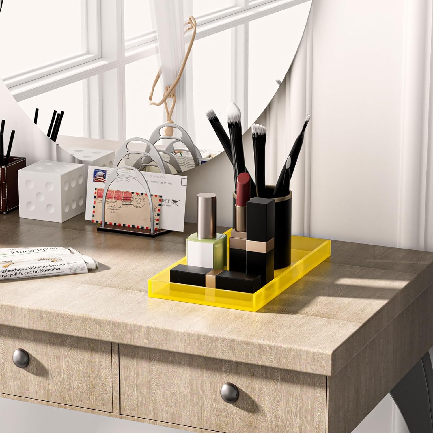 Bandeja de tocador de acrílico, bandeja decorativa para baño, perfume, joyería, bandeja de maquillaje para aparadores, organizador de escritorio
