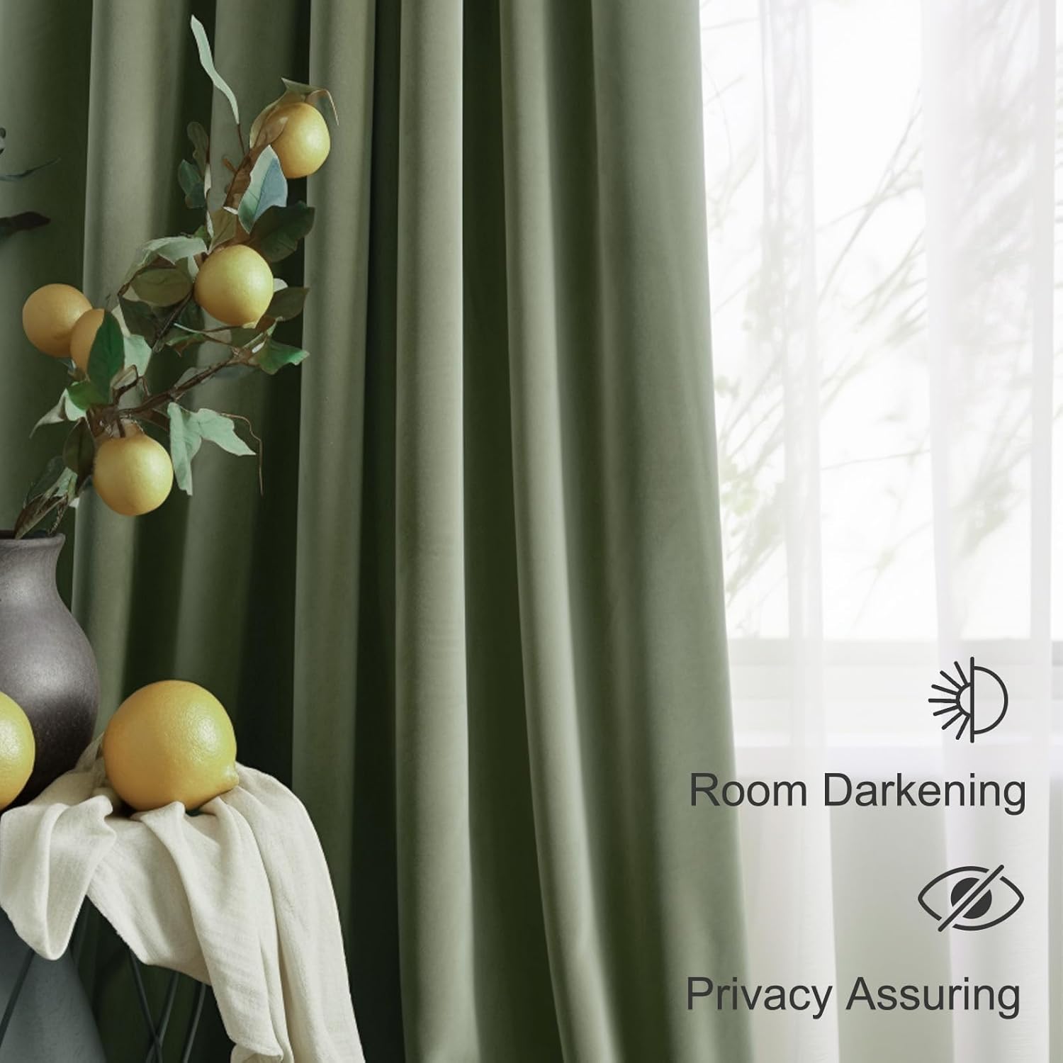 Lazzzy Cortina opaca de terciopelo verde con aislamiento térmico para dormitorio, sala de estar, oscurecimiento de privacidad, cortinas de