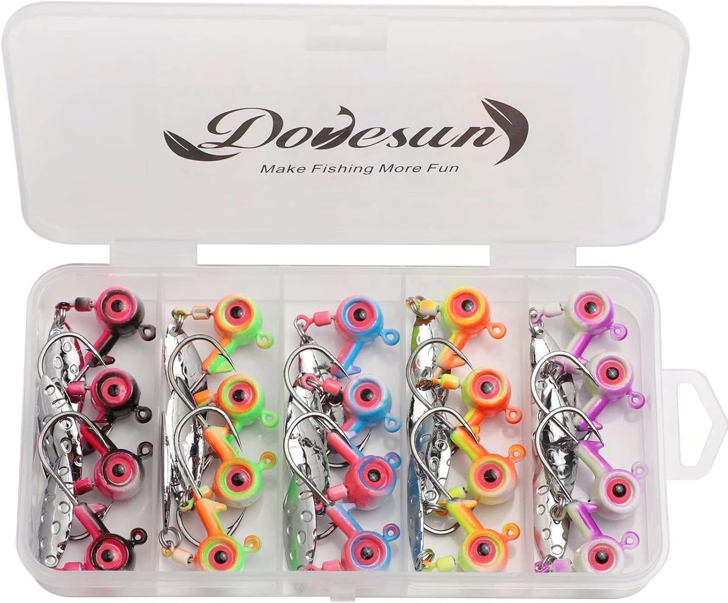 Dovesun Jig Heads Underspin Jig Heads – Ganchos de pesca para crappie Bass Trucha, 116 oz, 18 oz, 14 oz, 38 oz, 20 unidades, 30 unidades