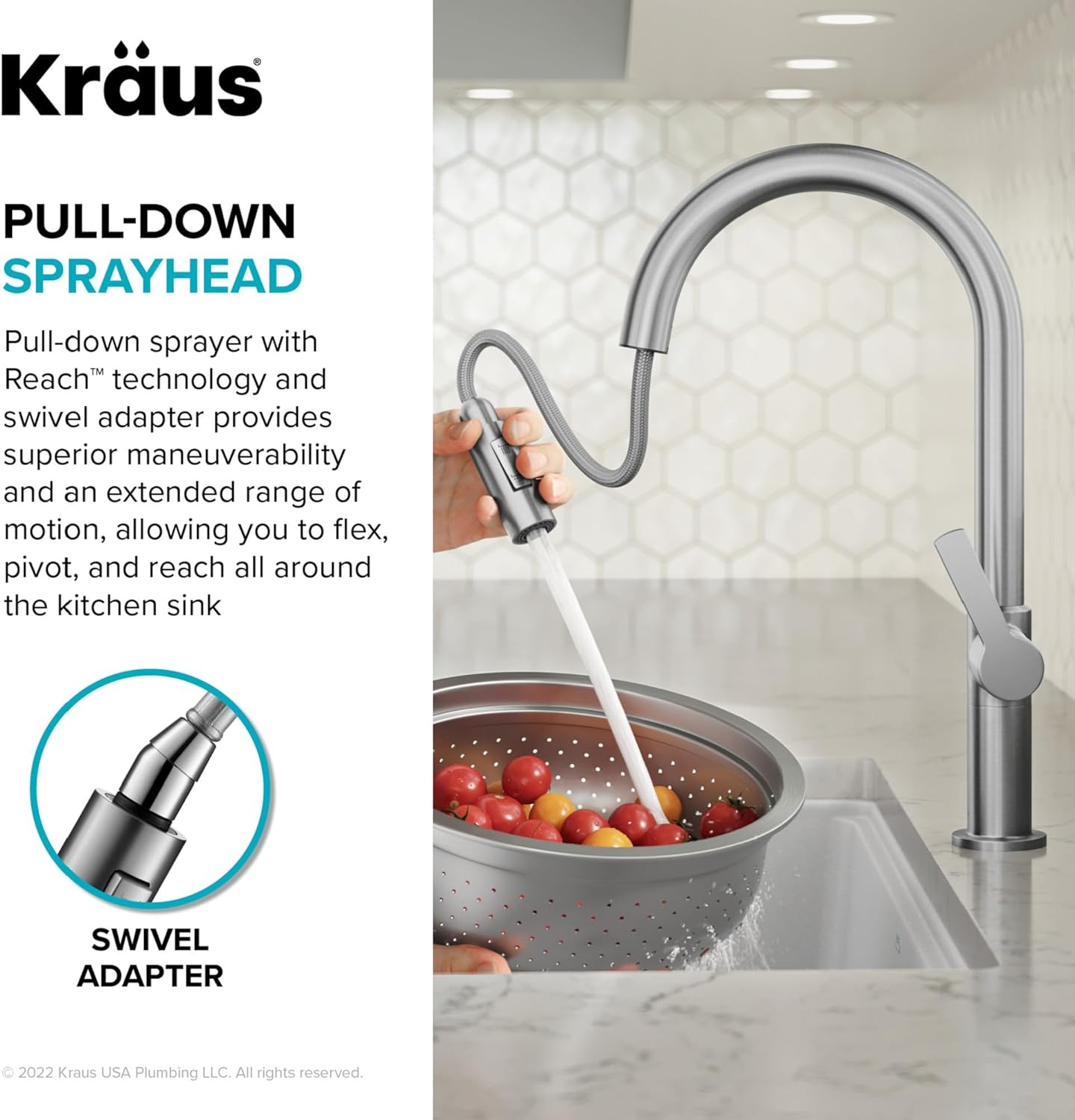 KRAUS Oletto KPF-2820BBMB – Grifo de cocina desplegable de un solo mango en latón cepillado  negro mate, KPF-2820BBMB