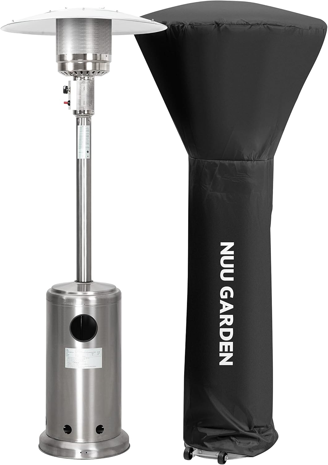 Nuu Garden Calentador de propano para exteriores, calentador de gas de 46,000 BTU para exteriores con ruedas, quemador de acero inoxidable con
