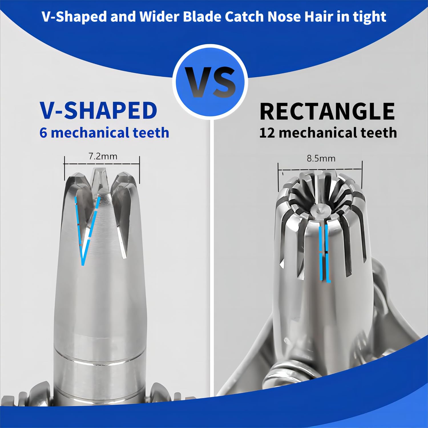 Cortadora manual de pelo de nariz con ranuras en V para hombres y mujeres, 6 cuchillas rotativas para orejas y cejas sin tirones, máquina de corte