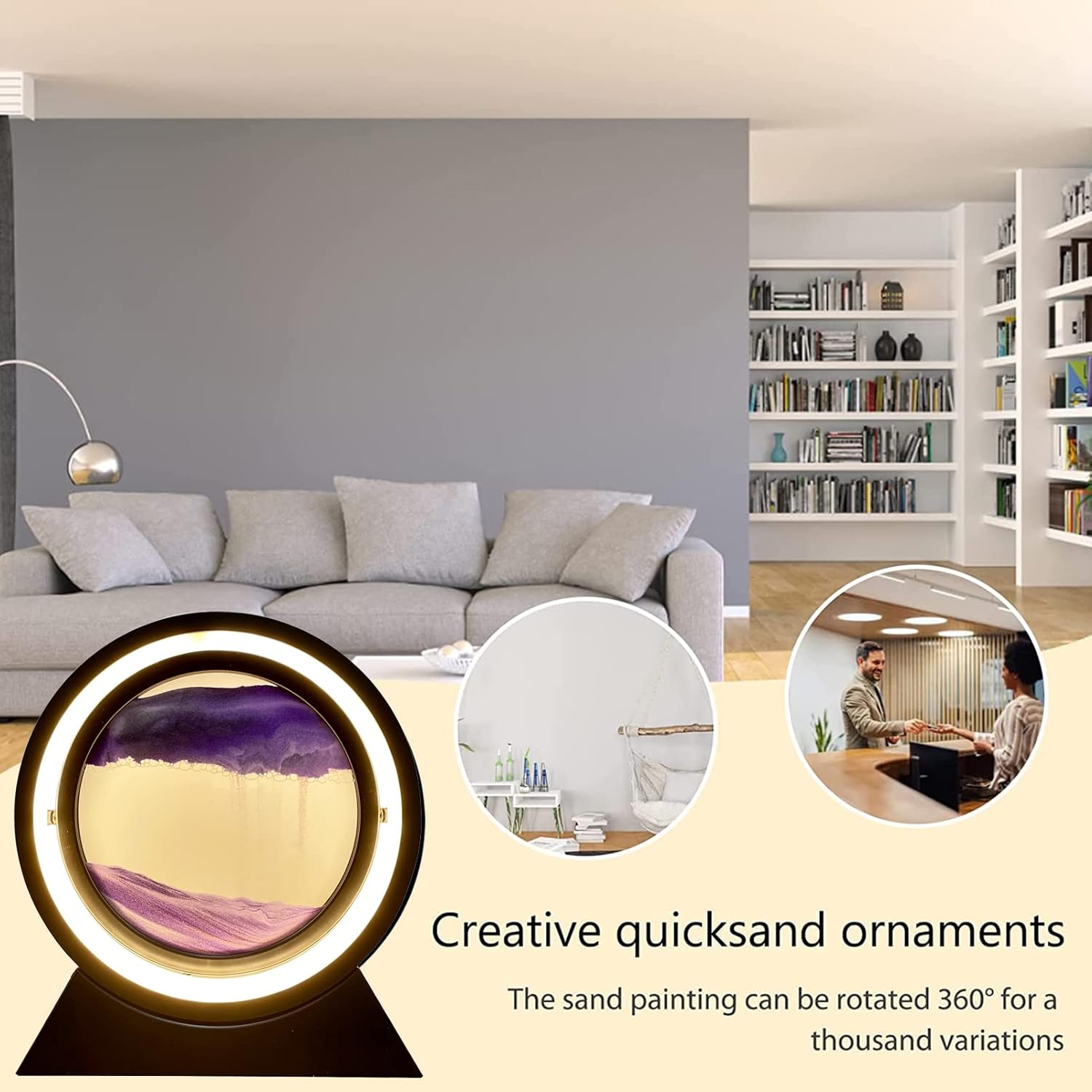 Lámpara de decoración artística de arena móvil, luz de pintura de arena movediza giratoria de 360, arena líquida de mar profundo 3D, actividad