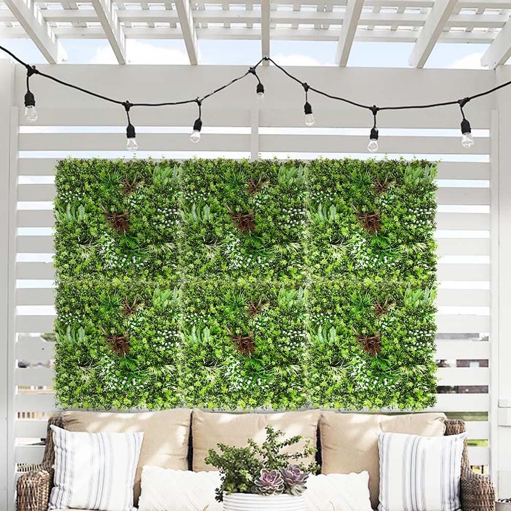 TANG 1 panel de plantas artificiales 3D mezcladas de 40 x 40 pulgadas, estilo 5 telón de fondo de boda, paneles de pared de hierba perenne, pared de