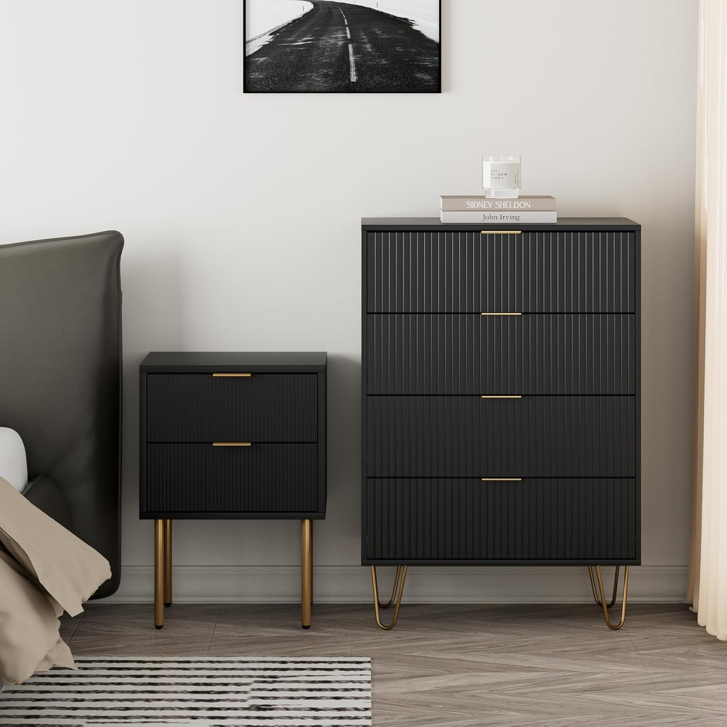 Cómoda de 4 cajones, cajón, armario de almacenamiento alto con patas de metal, cómoda pequeña para dormitorio, sala de estar, armario, pasillo,