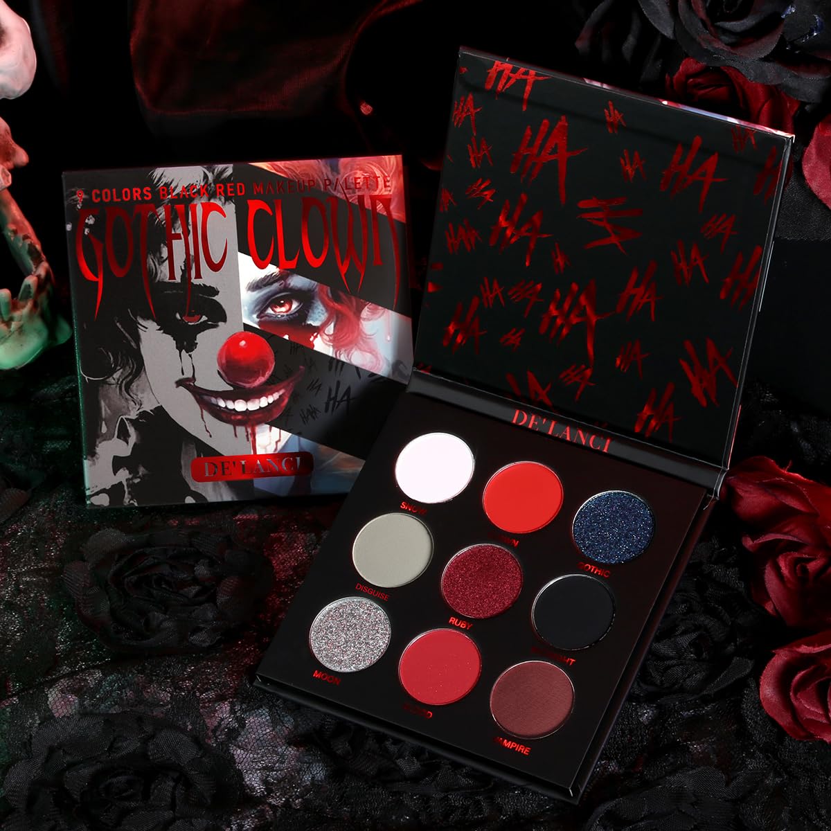 ecofavor Red Goth – Paleta de sombra de ojos  9 colores verdaderos tonos de ojos rojos y negros  Maquillaje de purpurina de Halloween  Alta
