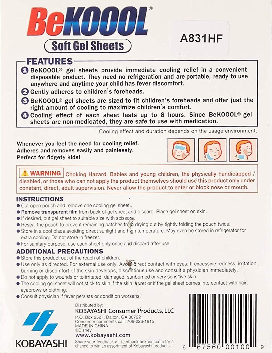 Be Koool – Hojas de gel para niños (4 unidades, 6 unidades)