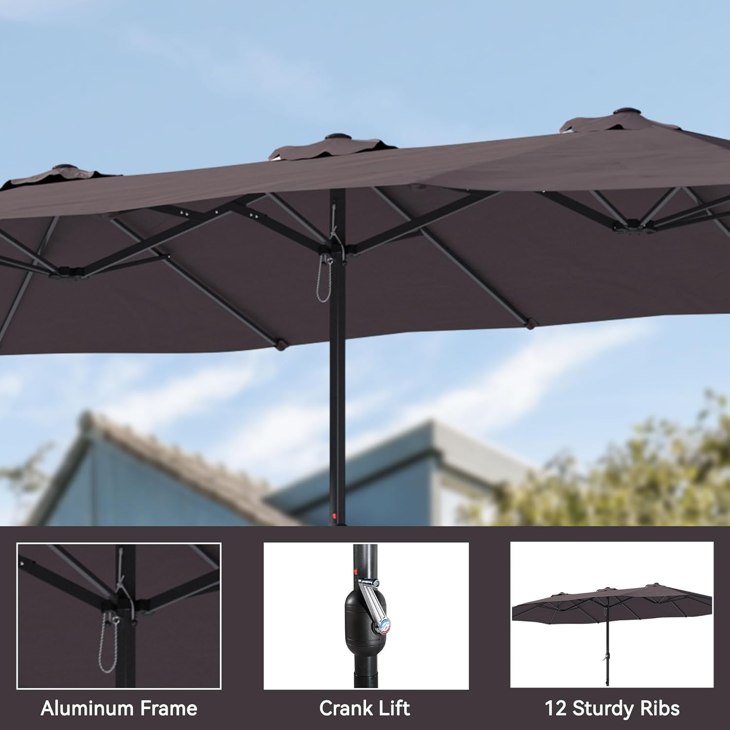 MONDAWE 15ft Patio Umbrella with Base Included Large Outdoor Double Sided Umbrella Rectangular Aluminum Market Table Umbrella with Crank, Study 12