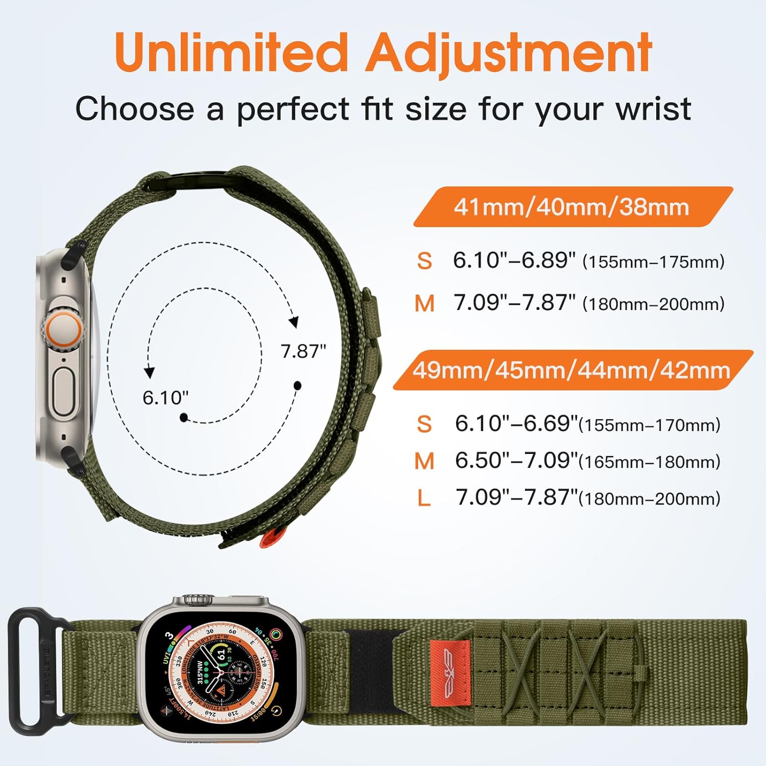 Bandletic Correa de nailon compatible con Apple Watch Strap UltraUltra 2 de 1.929 in 1.772 in 1.732 in 1.654 in, correa deportiva de repuesto para