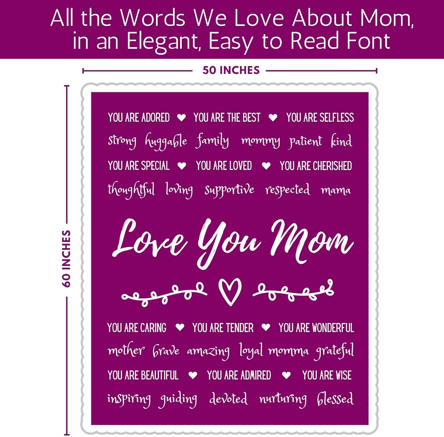 FILO ESTILO Regalos para el día de la madre para mamá de hija o hijo, manta para mamá, regalos de cumpleaños con texto en inglés “Love You Mom”,