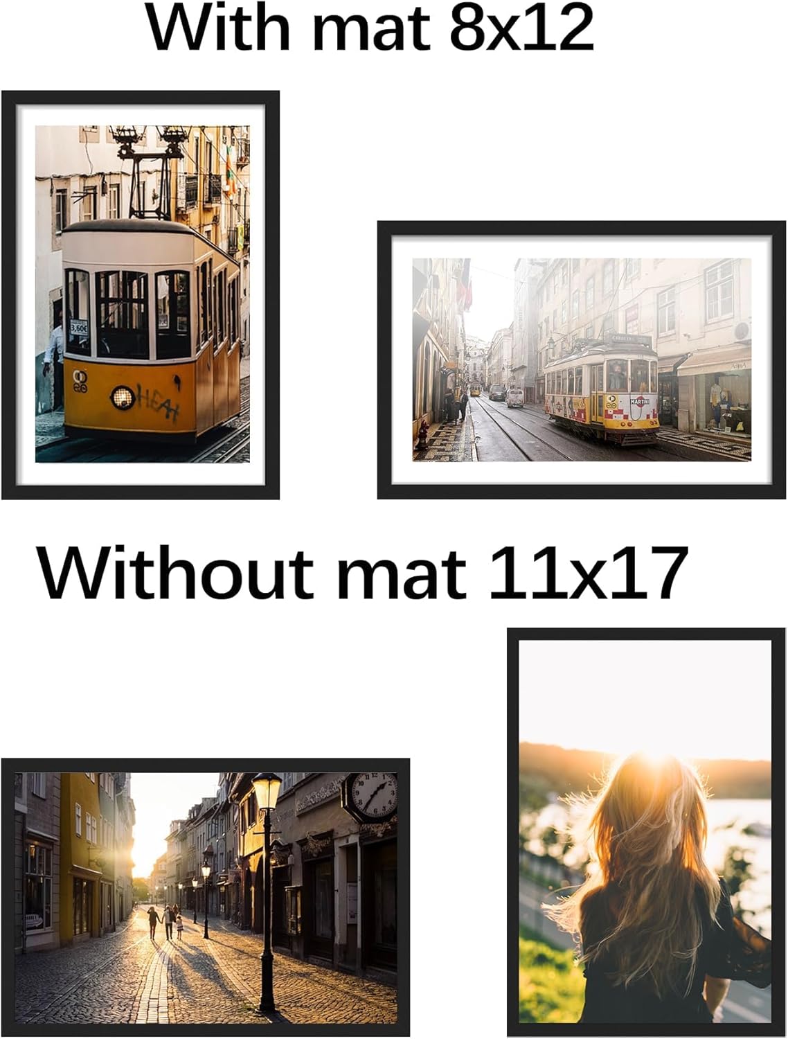 Portarretratos de 11 x 17 pulgadas, para exhibir fotos de 8 x 12 pulgadas con paspartú o de 11 x 17 pulgadas sin paspartú, marco para póster para