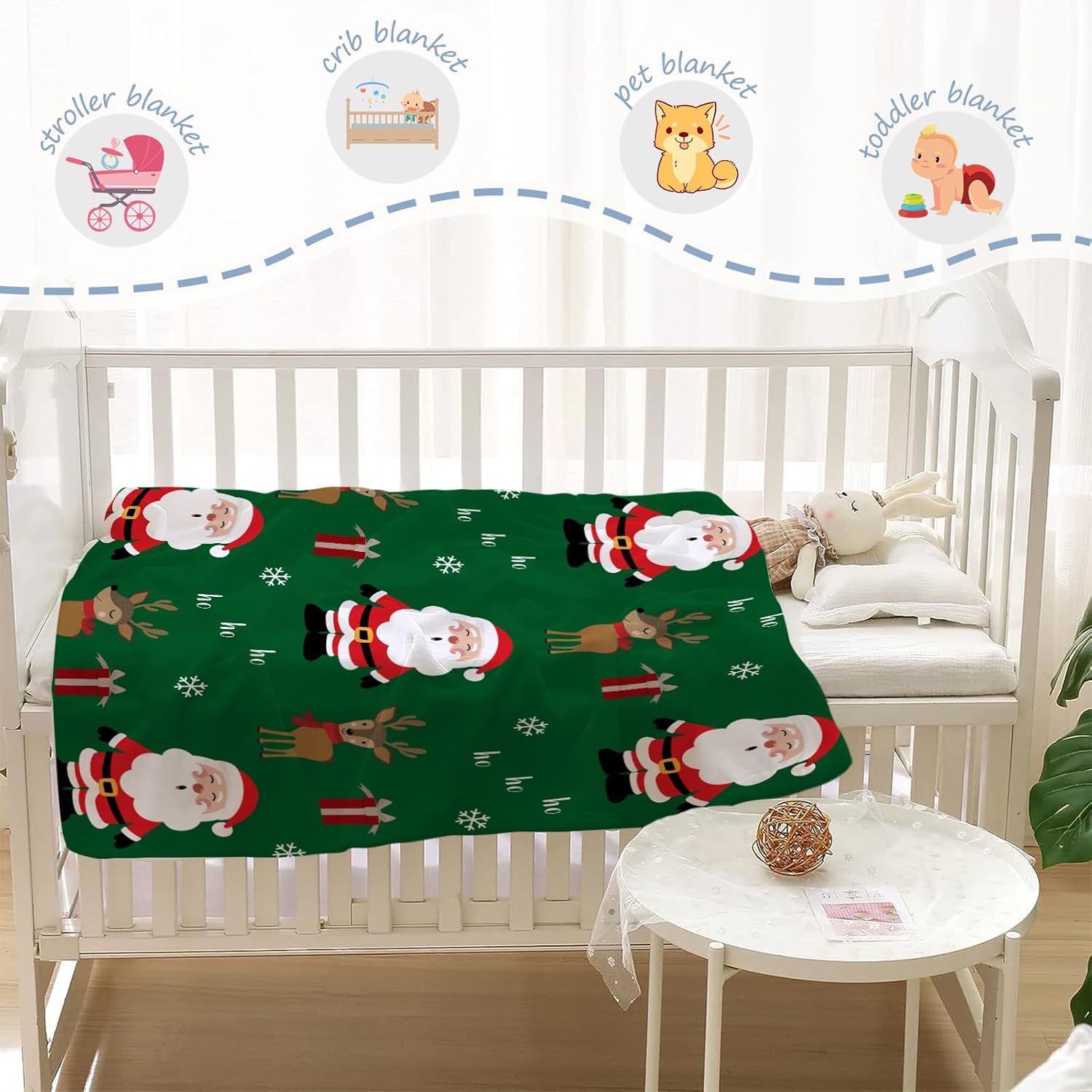 YeeJu Manta de Navidad para niños, pequeña, color verde, de Papá Noel, para niñas, niños, cama de bebé, suave, ligera, mullida, manta de forro polar
