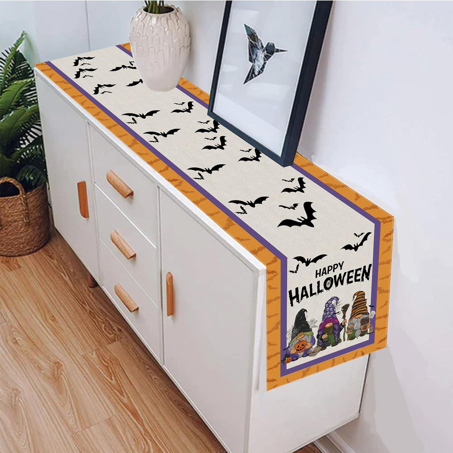 BOTB LIHM Camino de mesa de gnomo de Halloween, decoración de mesa de 13 x 48 pulgadas de largo, arpillera para el hogar, cocina, comedor, cena,