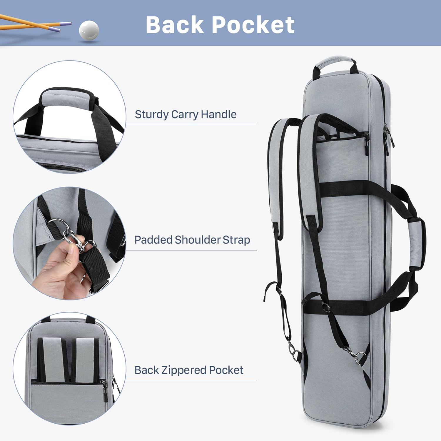 GOBUROS Estuche para taco de billar de 4 x 5, funda de transporte con capacidad para 4 traseros y 5 ejes, bolsa suave para palos de piscina con