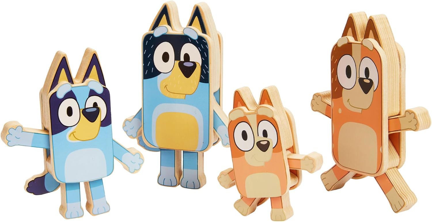 Bluey Figuras de personajes de madera  4 figuras de madera coloridas  Certificado FSC para niños de 3 años en adelante