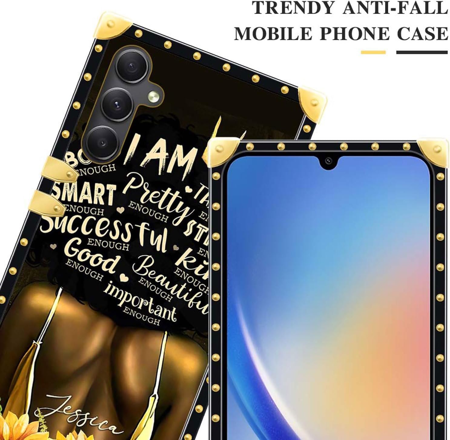 CARLOCA Funda para Samsung Galaxy A54 5G, diseño de girasol negro con espalda sexy, mejora tu estilo con la funda dorada de lujo a prueba de golpes
