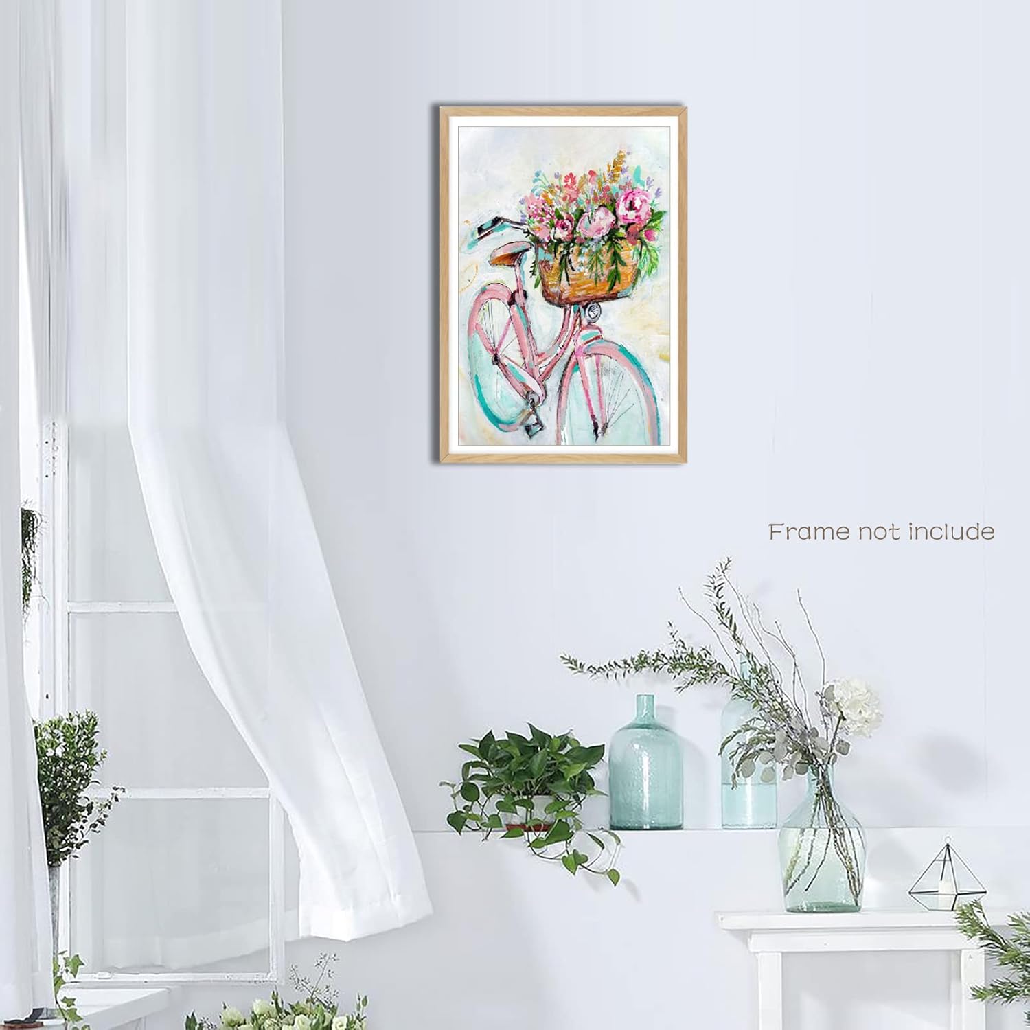 Arte de pared de granja para baño, decoración de pared retro para bicicleta, estilo rural, cesta de flores, cuadros abstractos de flores de