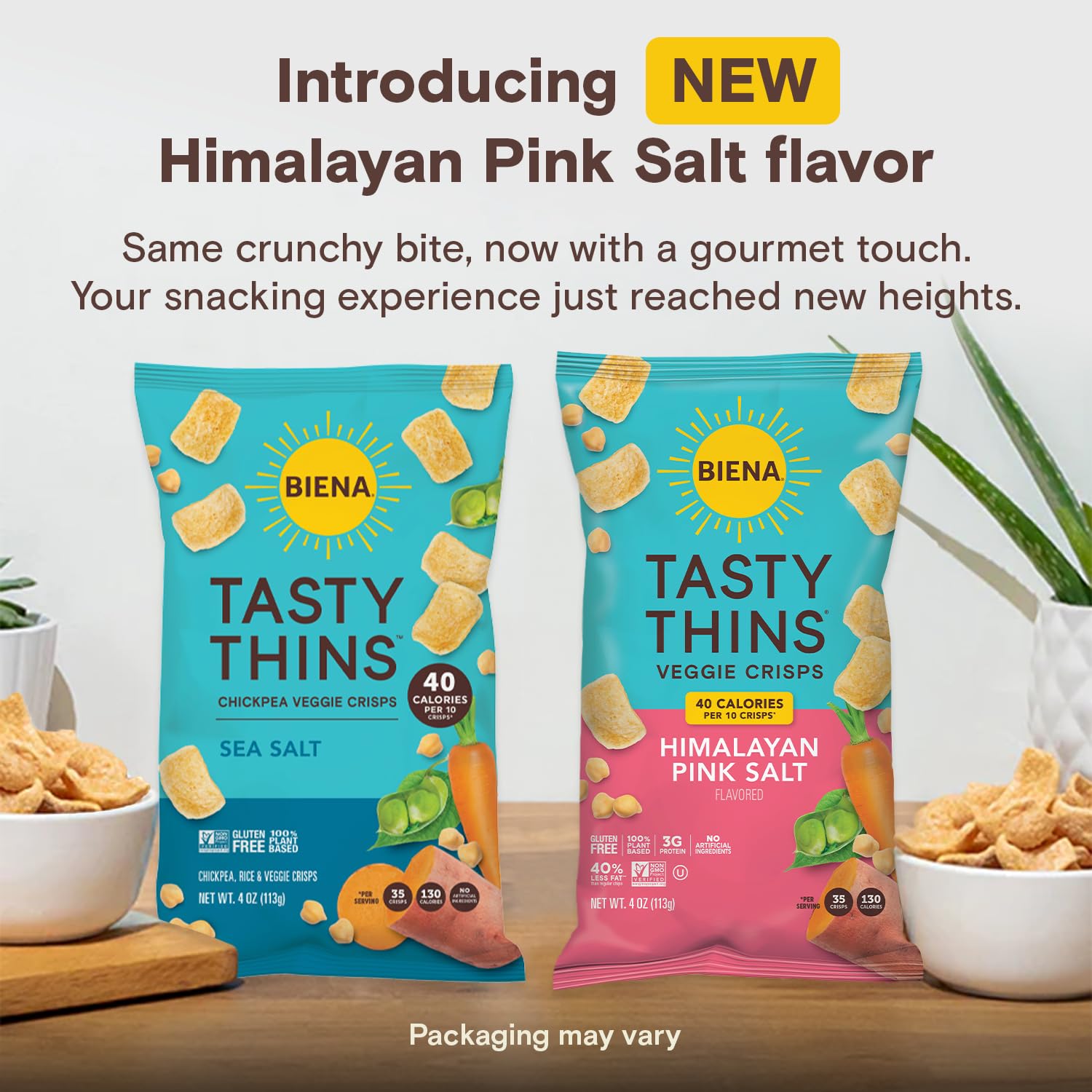 BIENA Tasty Thins – Chips vegetales de garbanzos  Sal marina, paquete de 4, bolsas de 4 onzas  Garbanzos y verduras, veganos, sin gluten, sin
