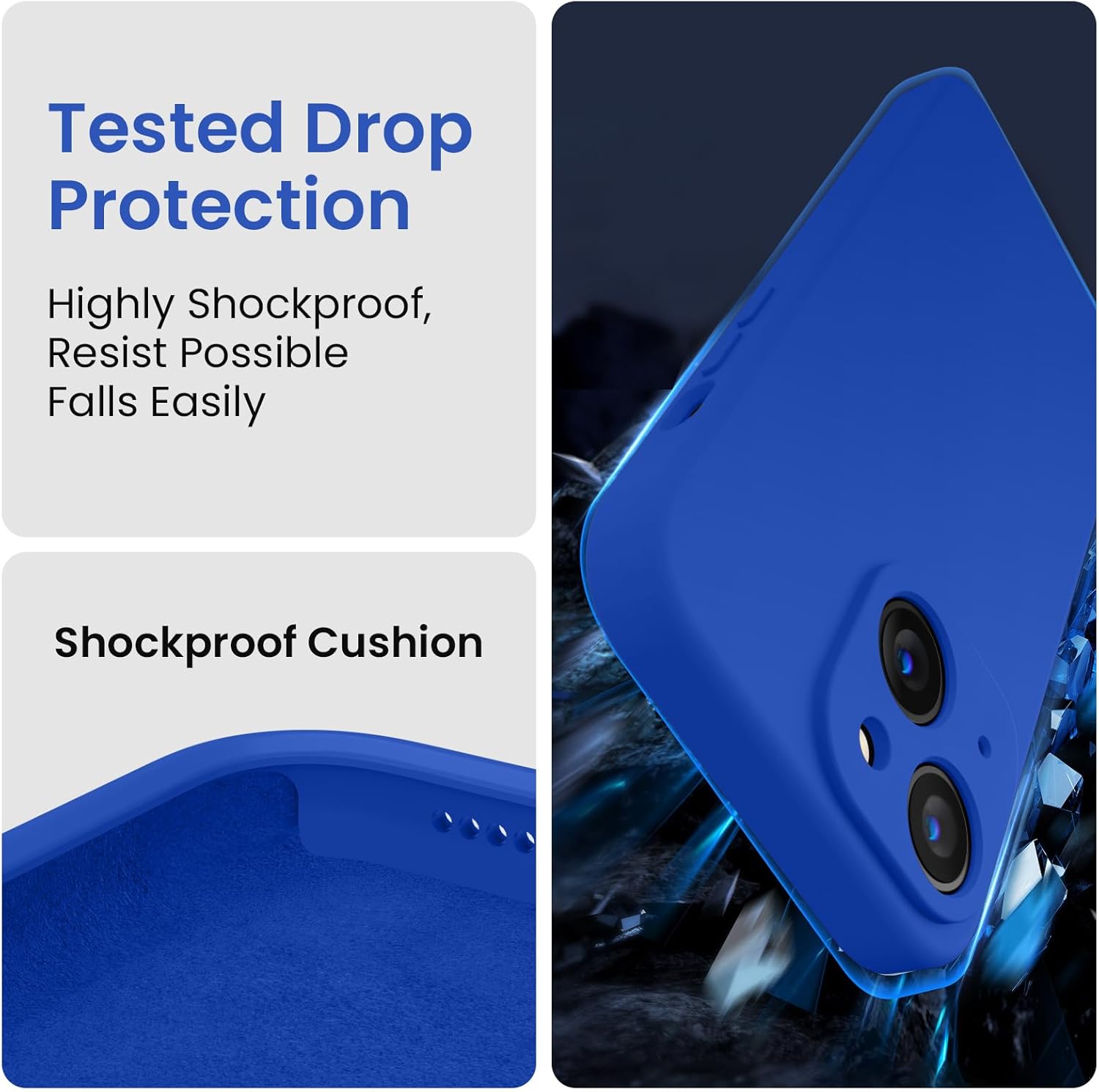 FireNova Funda para iPhone 14, funda de silicona mejorada protección de cámara con 2 protectores de pantalla, forro interior de microfibra suave