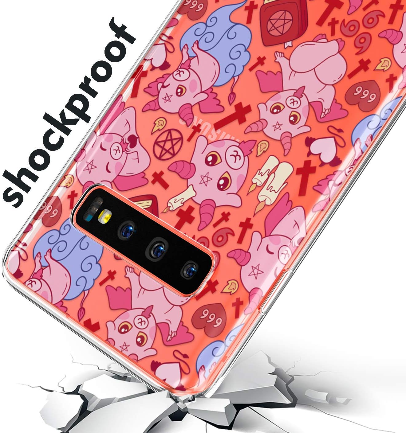 Generic Funda delgada de TPU compatible con Samsung Galaxy S21 5G S20 FE Note 20 Ultra S10 Plus S9 transparente a prueba de golpes Satanás Kawaii