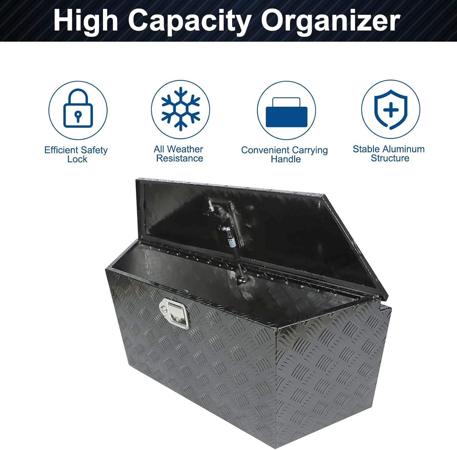 Caja de herramientas de aluminio de 39 x 12 x 16.5 pulgadas, con patrón de banda de rodadura de 5 barras, caja de herramientas impermeable para
