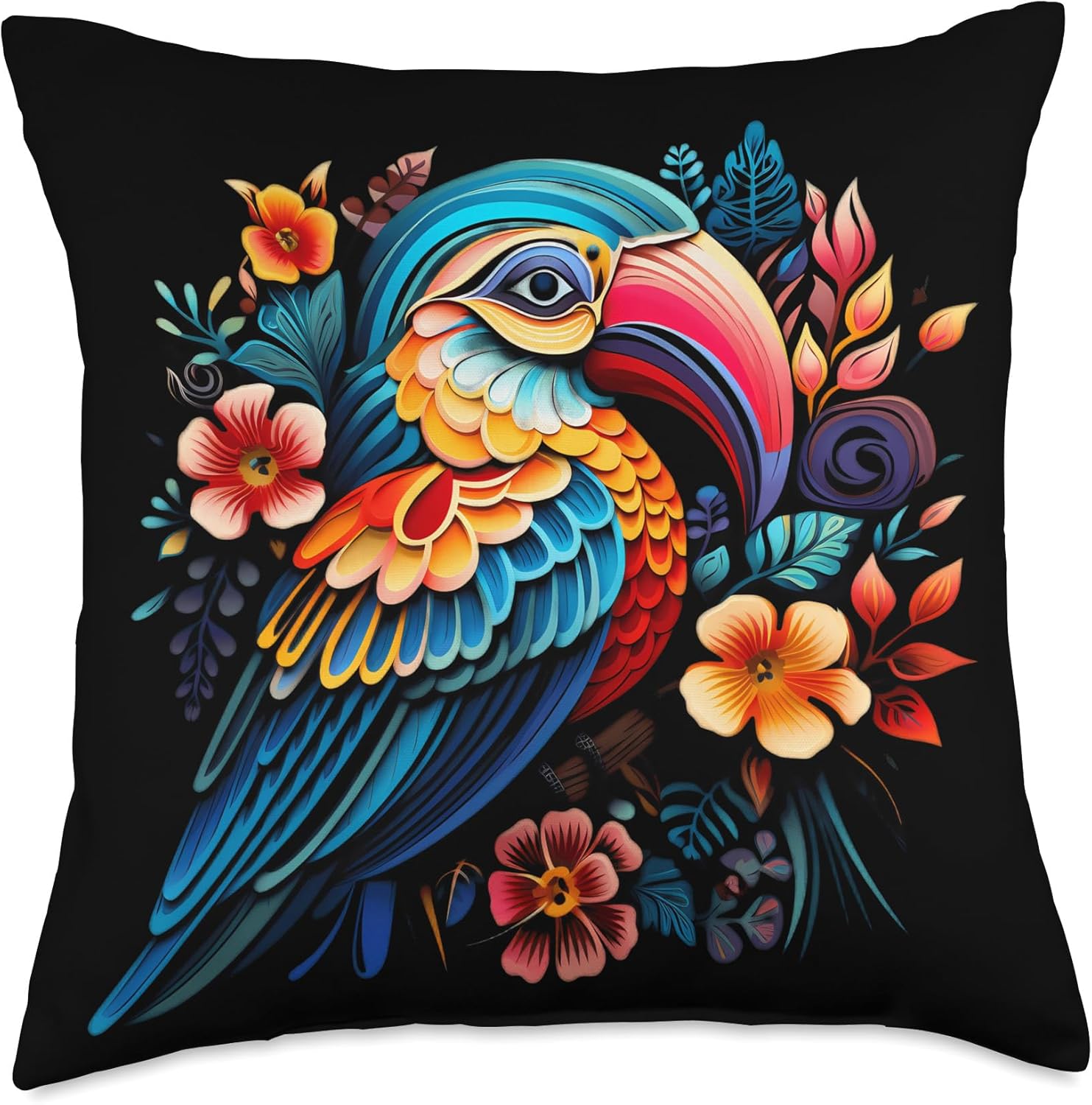 Exotisches Vogel Design Exotic Bird Design-Colourful, Vibrant, Charming Throw Pillow, 18×18, Multicolor