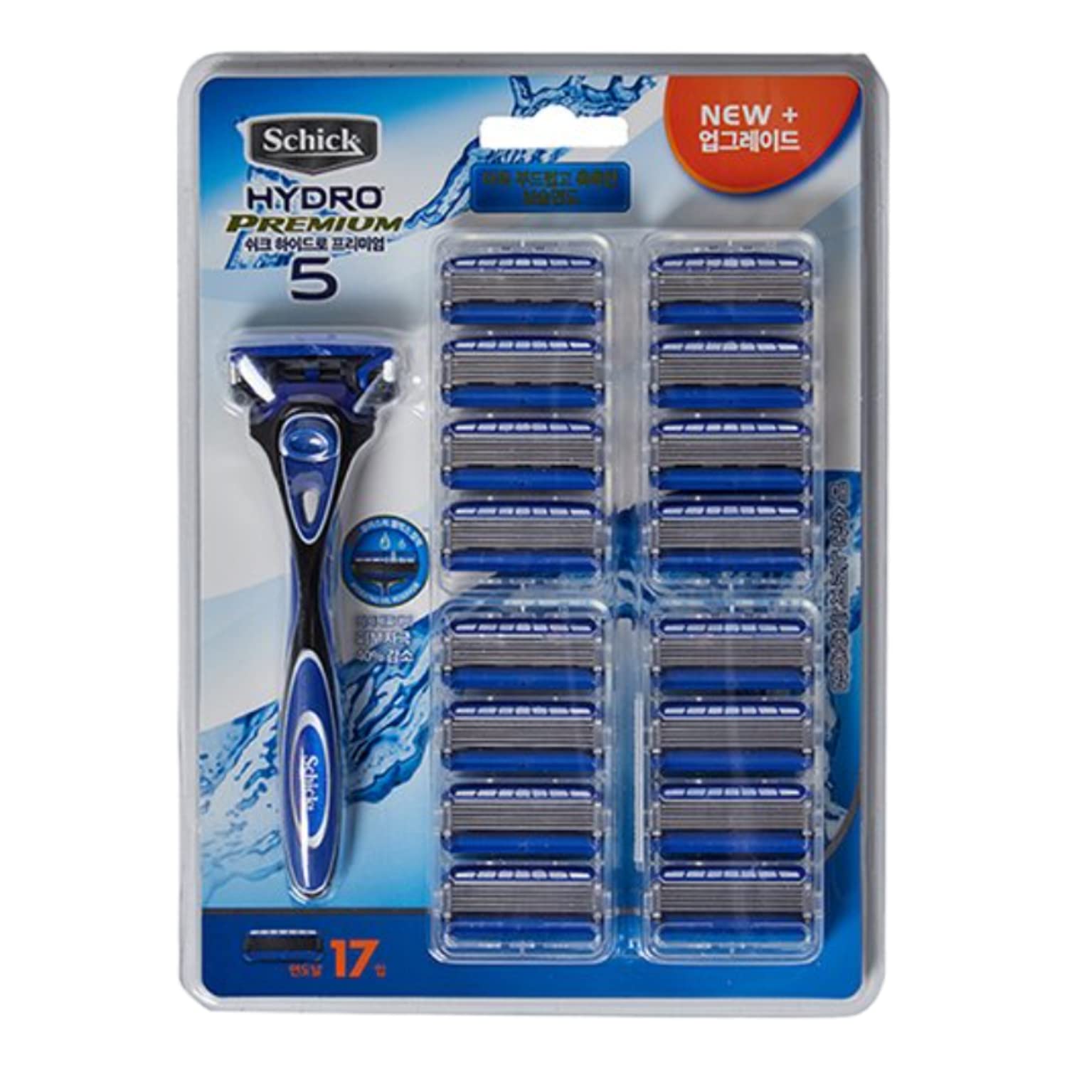 Schick Hydro Premium 5 – Juego de maquinilla de afeitar de 5 cuchillas para hombre con 1 mango y 17 cuchillas equipada con depósito de gel de