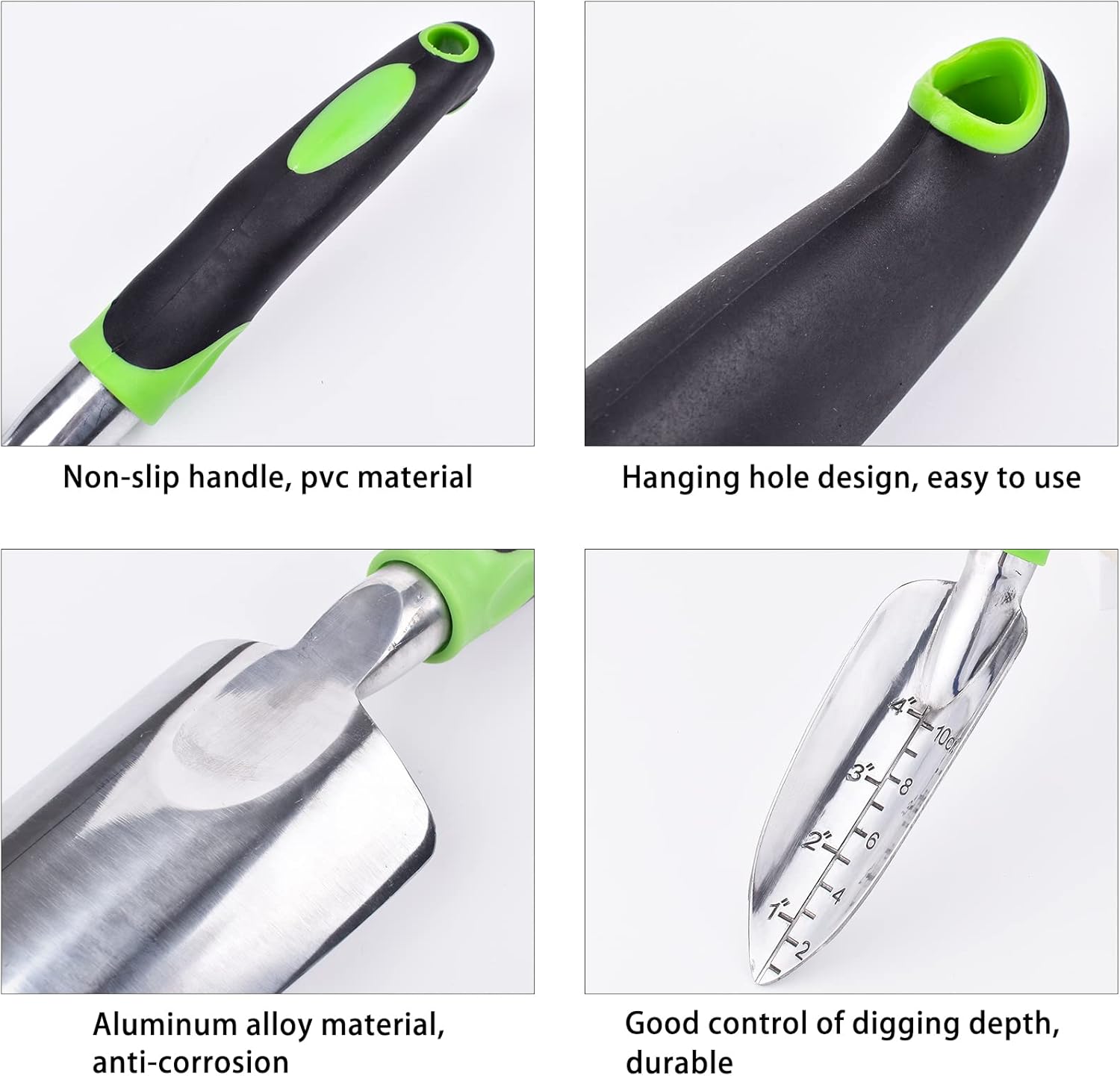 Paleta de jardín y pala ancha de mano puntiaguda con mango ergonómico antideslizante de goma suave para plantar, trasplantar, deshierbar, mover y